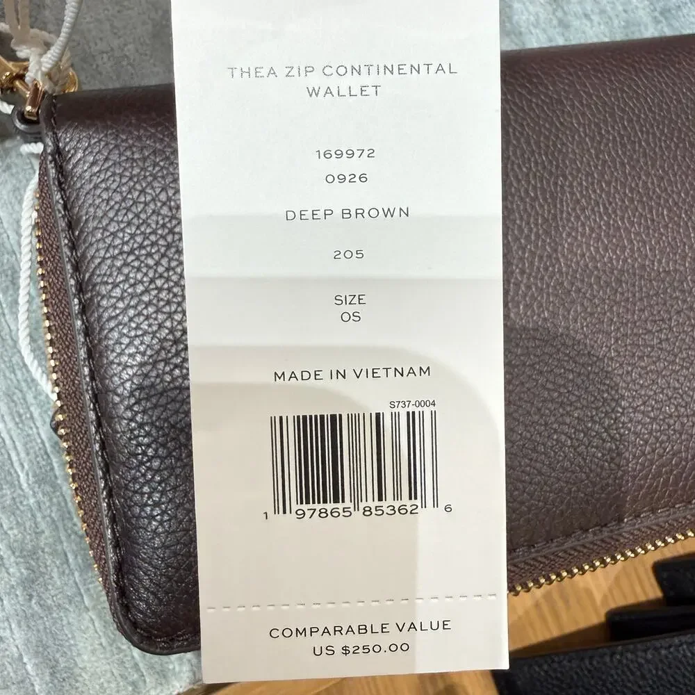New‼️Tory Burch Thea Zip Continental Wallet 169972 Deep Brown $250